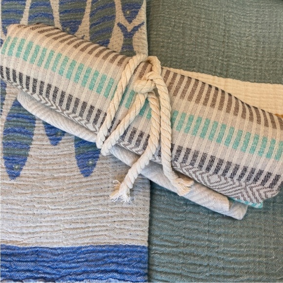 Travel Wrap Blanket Sarong Hand Crafted Loom Weave 2 Side Organic Cotton Aqua - Picture 16 of 16